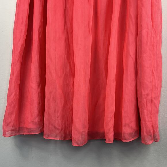 J Crew Coral Pink Orange Chiffon Pleated Knee-Length Silk Blend Skirt Size 12 - Picture 3 of 9